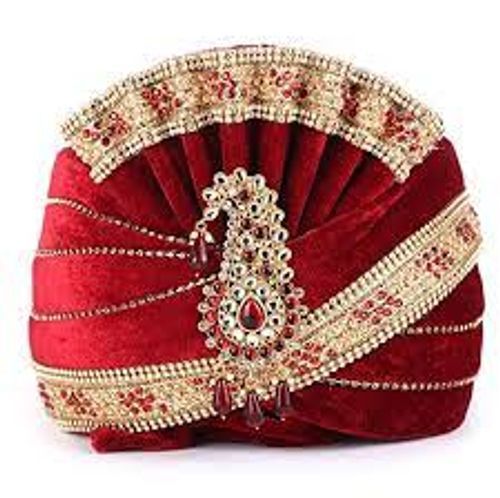 Embraided Fancy Red Colour Velvet Safa For Groom