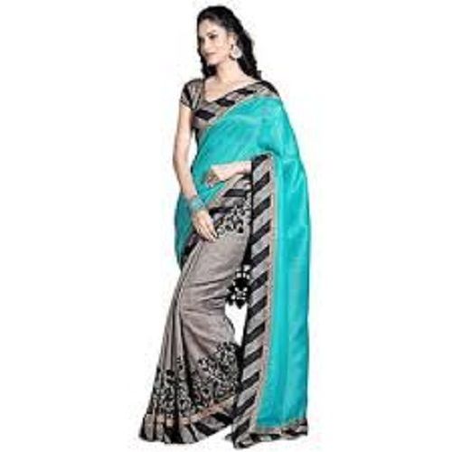 long lasting comfortable mint green gray color designer ladies saree 454