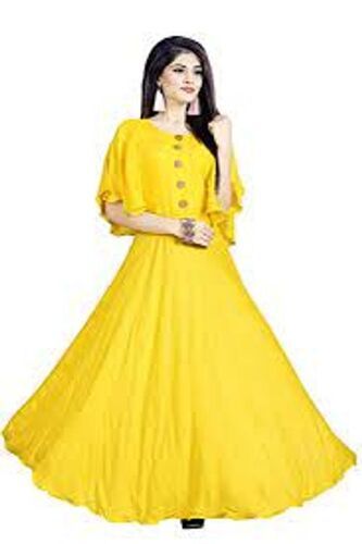 Modern Full Sleeves Beautiful And Attractive Plain Long Yellow Dress ,For Women Bust Size: 34  Centimeter (Cm)