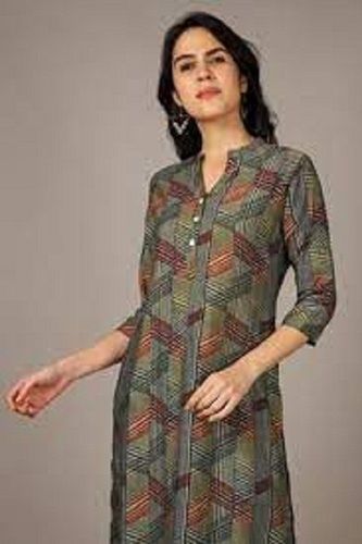 Skin Friendly 3/4 Sleeves And Collar Front Button Closure Neck Breathable Ladies Kurti