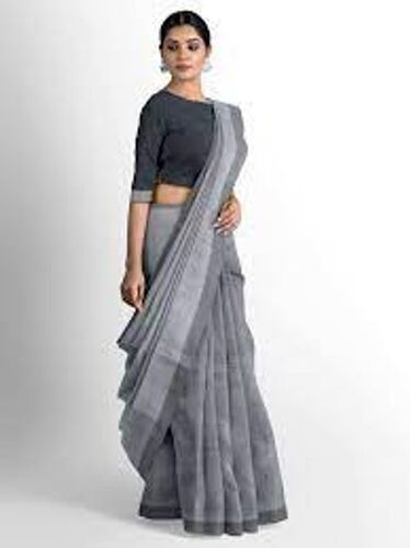 Grey Stylish And Traditional Lightweight Plain Ladies Pure Cotton Sarees