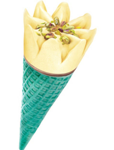 Yellow Pista Flavour Hygienically Prepared Natural And Fresh Delicious Taste Cone Ice Cream 