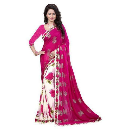 Printed Georgette New Latest Designer Floral Print Saree, Party Wear, With  blouse piece at Rs 500 in Surat