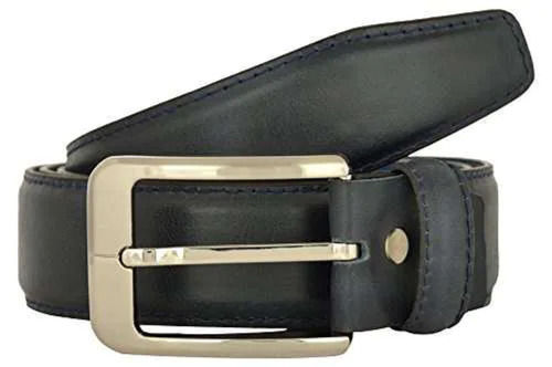 Black Colour With Silver Polished Buckel Men Leather Belt For Casual Use Gender: Male