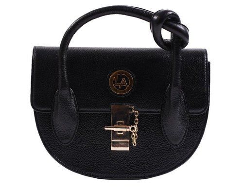 Black Colour With Zipper Closure And Strong Grip Ladies Leather Handbag 