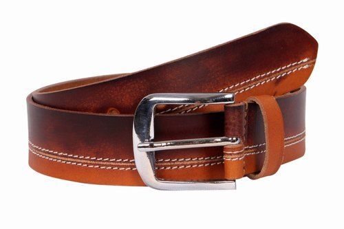 Brown Colour With Silver Polished Buckel Men'S Leather Belt For Casual Use  Gender: Male