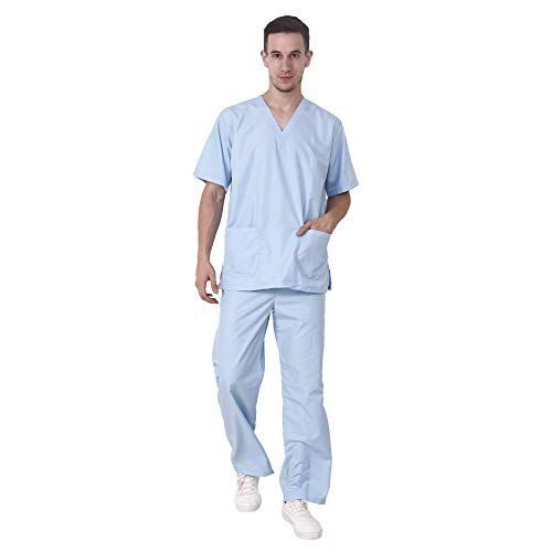 Shrink And Wrinkle Resistant White Plain Cotton Surgical Scrub Suit For ...