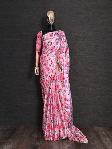 Plain Long Lasting Comfortable Sumshy Printed Ladies Designer Satin Silk Sarees