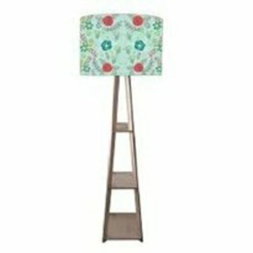 Multi Multicolor Metal Tripod Floor Lamp For Living Room Standing Light For Bedroom With Shelf Printed Fabric Shade