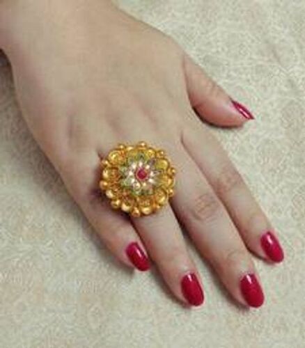 Gold-toned kundan embellished pearl beaded Adjustable ring – Femizen