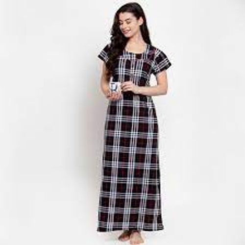 Indian Soft Fabric Comfortable Skin Friendly Women'S Black Cotton Checked Nighty