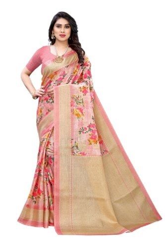 Designer Pink Colour Printed And Soft Silk Saree With Golden Border For Function, Events, Party