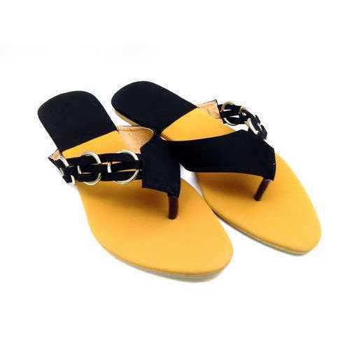 Stylish Daily Wear Comfortable Flat And Slip-Resistan Fancy Yellow And Black Slippers For Ladies