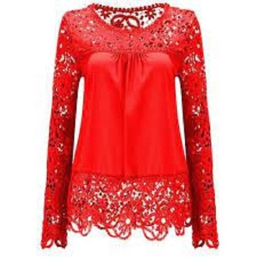 Chiffon Comfortable And Breathable Red Color Full Sleeve Nat Ladies Top For Party Wear