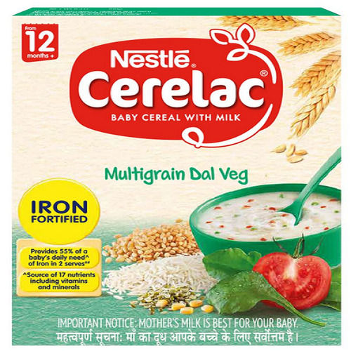 White Nestle Cerelac Fortified Baby Cereal With Milk Multi Grain Dal For Breakfast 