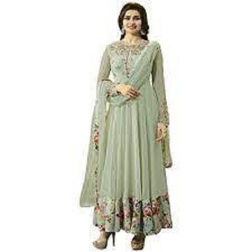 Soft And Comfortable Bottle Green Color Printed Chiffon Full Sleeve Designer Ladies Salwar Suit