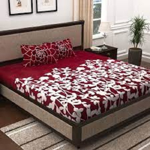 Washable Ultra Soft Breathable 100 Percent Cotton Easy To Wash Red And White Printed Bed Sheet