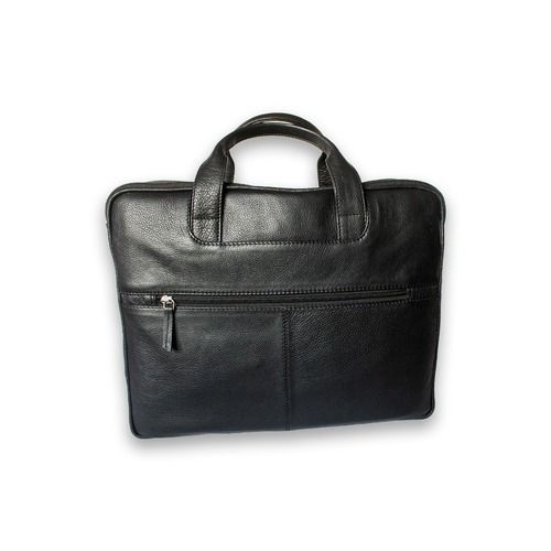 Black Pure Leather Mens Portfolio Laptop Bag For Office And Meeting With Shoulder Strap