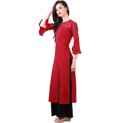 Breathable Ladies Fashionable Classy Look And Comfortable Cotton Red Straight Fancy Kurti