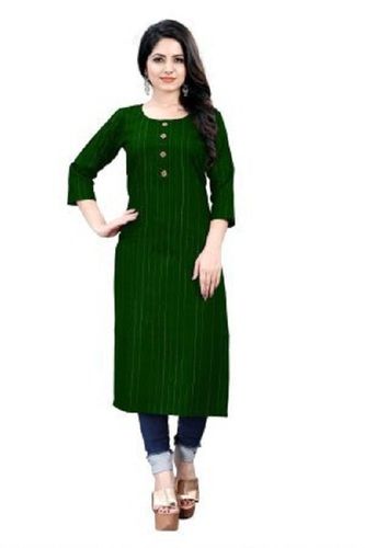 Ladies Stylish And Elegant Look Comfortable 3/4 Sleeves Green Printed Kurta