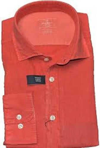 Stylish Plain Pattern Full Sleeves Orange Color Linen Shirt For Casual And Party Wear Age Group: 18-25