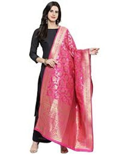 Indian  Traditional Festive Wear Printed Banarasi Silk Pink Dupatta,For Women