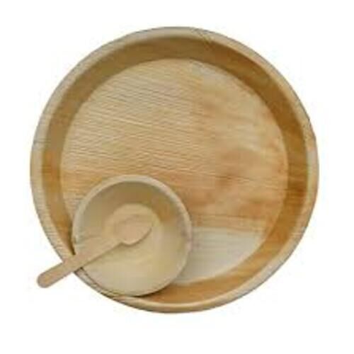 100% Eco Friendly Disposable Arecanut Leaf Plate With Bowl And Spoon Set