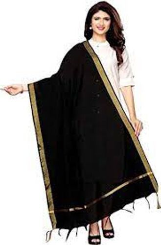 Beautifully Comfortable And Fashionable Plain Pattern Black Cotton Dupatta