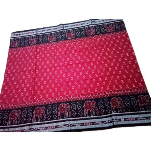 Cotton Silk Elephant Printed Pink With Black Casual Wear Handloom Saree For Ladies