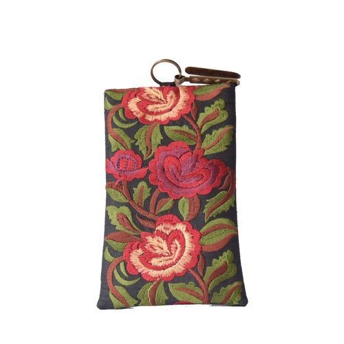 Flexible Light Weight And Stylish Soft Checked Print Fully Embroidered Floral Printed Designs Mobile Back Covers - Premium Quality Material Printed Pink and Green Colors with Exquisite Floral Patterns