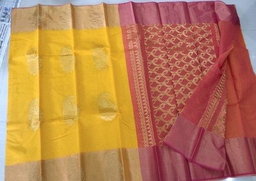 Yellow Ladies Cotton Printed Saree With Blouse Piece For Weddings And Parties Wear