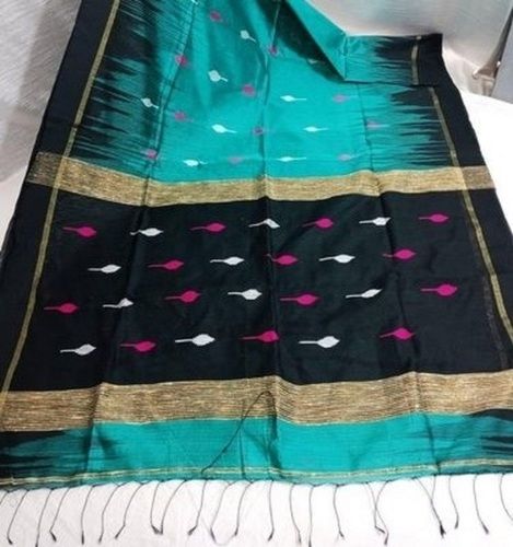 Cotton Silk Ladies Designer Printed Sky Blue And Black Colour Saree For Weddings And Parties