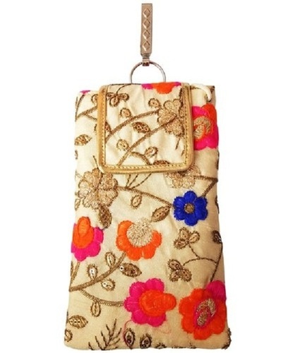 Stylish And Trendy Fully Embroidered Floral Printed Designs Smartphone Mobile Covers - Cotton Fabric Sandal Color | Soft Touch Easy Installation Scratch Protection