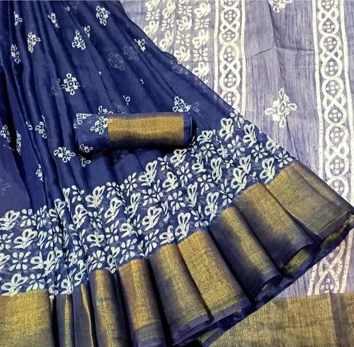 Blue Ladies Breathable And Designer Printed Casual Wear Batik Saree 