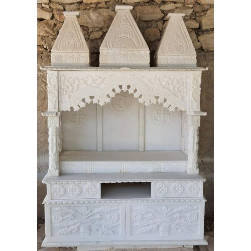 Handcrafted White Pure Indian Marble Stone Pooja Mandir