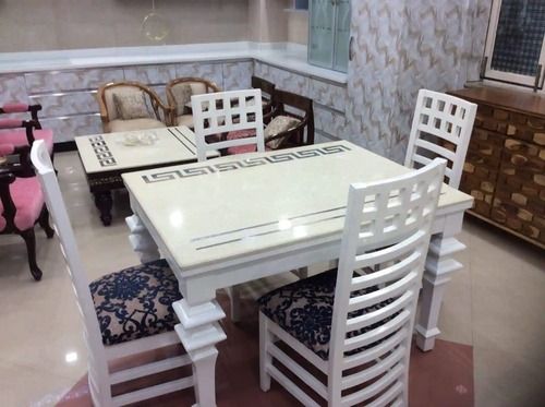 6 X 4 Feet Size Termite Proof White Laminated Wooden Dinning Table With Chair 