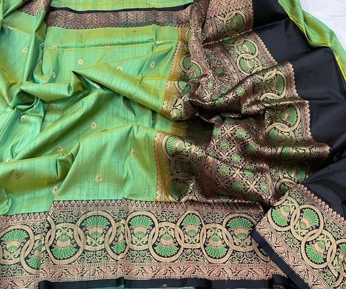 Ladies Green And Black Traditional Indian Designer Saree
