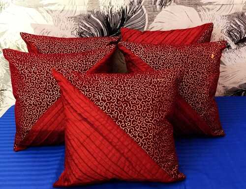 Red Colour And Square Shape Art Silk Cushio Cover Design With Light Weight