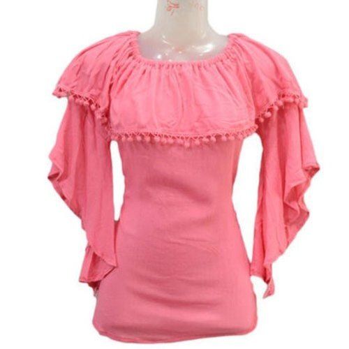 Skin Friendly Women'S Designer Fancy Round Neck Pink Tops Age Group: 14 To 30