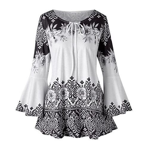 Summer Women'S Black And White Printed Flare Sleeve Top