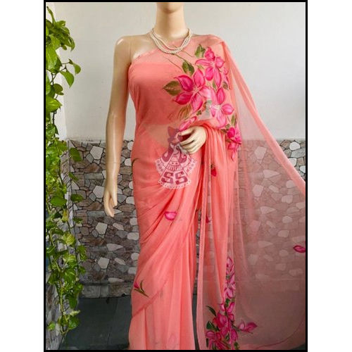 Casual Wear Hand Brush Sarees with Blouse Piece