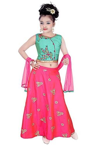Buy Chanderi Silk Embroidered A Line Lehenga With Round Neck And Cap Sleeve Party  Wear Online at Best Price | Cbazaar