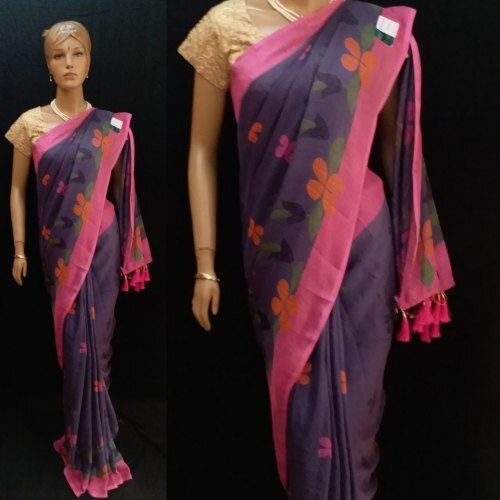 Mouve Fancy Silky Soft Cotton Silk Designer Saree, Super Comfortable