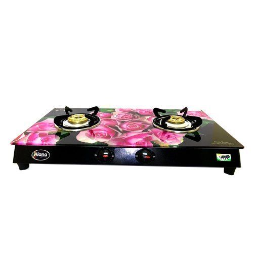 Stainless Steel Floral Design Fine Finish Two Burner Glass Top Gas Stove