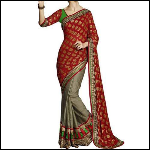 Maroon Ladies Party Wear Embroidered Viscose Sarees With Great Color Combination