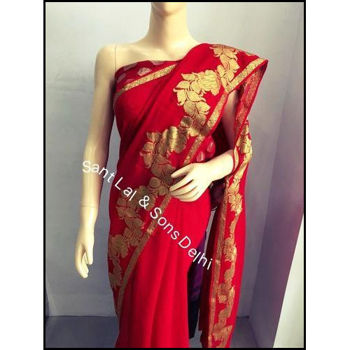 Ladies Party Wear Red Color Georgette Sarees