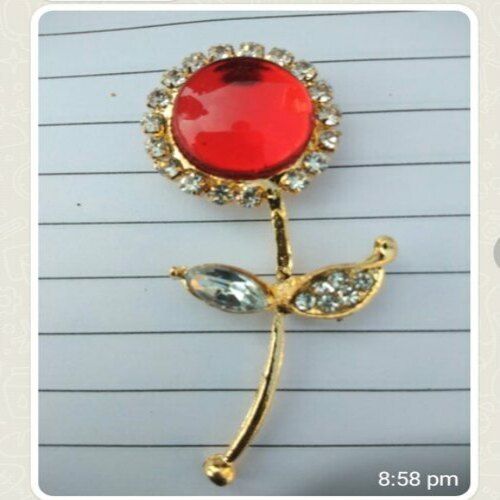 Golden Premium Quality Decorative And Glossy Red Flower Brooch