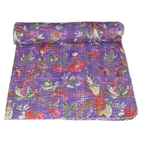 Washable And Breathable Purple Floral Printed 100% Cotton Coverlet Bedspread Size: King