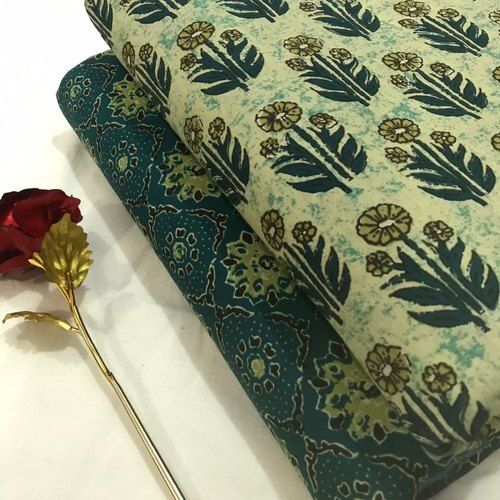 Casual Wear Green And Blue Flower Floral Printed Cotton Unstitched Suits  Design: Peacock