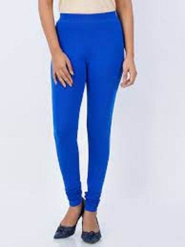 Ladies Lightweight Comfortable Blue Plain Cotton Legging For Casual Wear